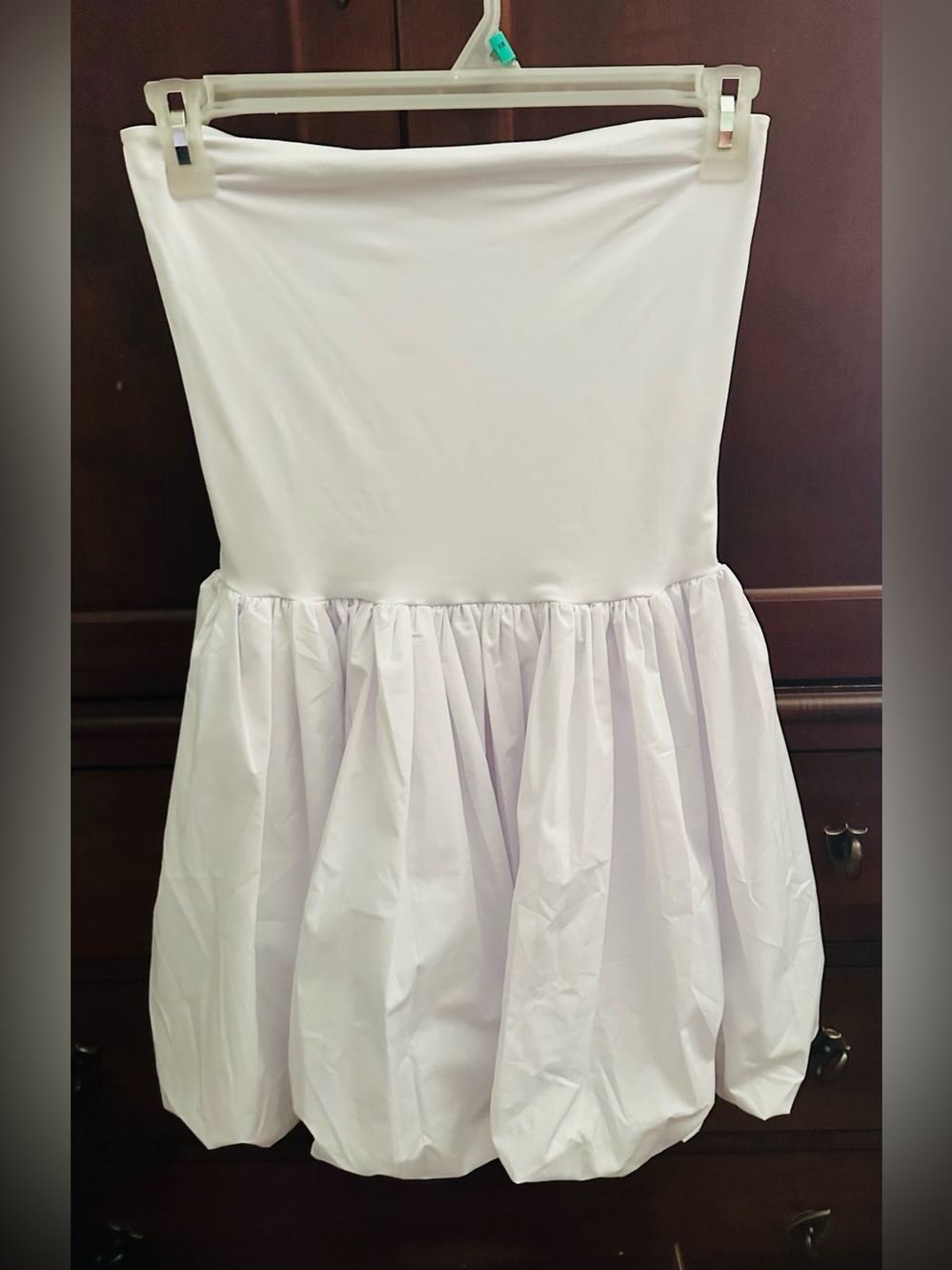 White Strapless Bubble-Hem Mini Dress